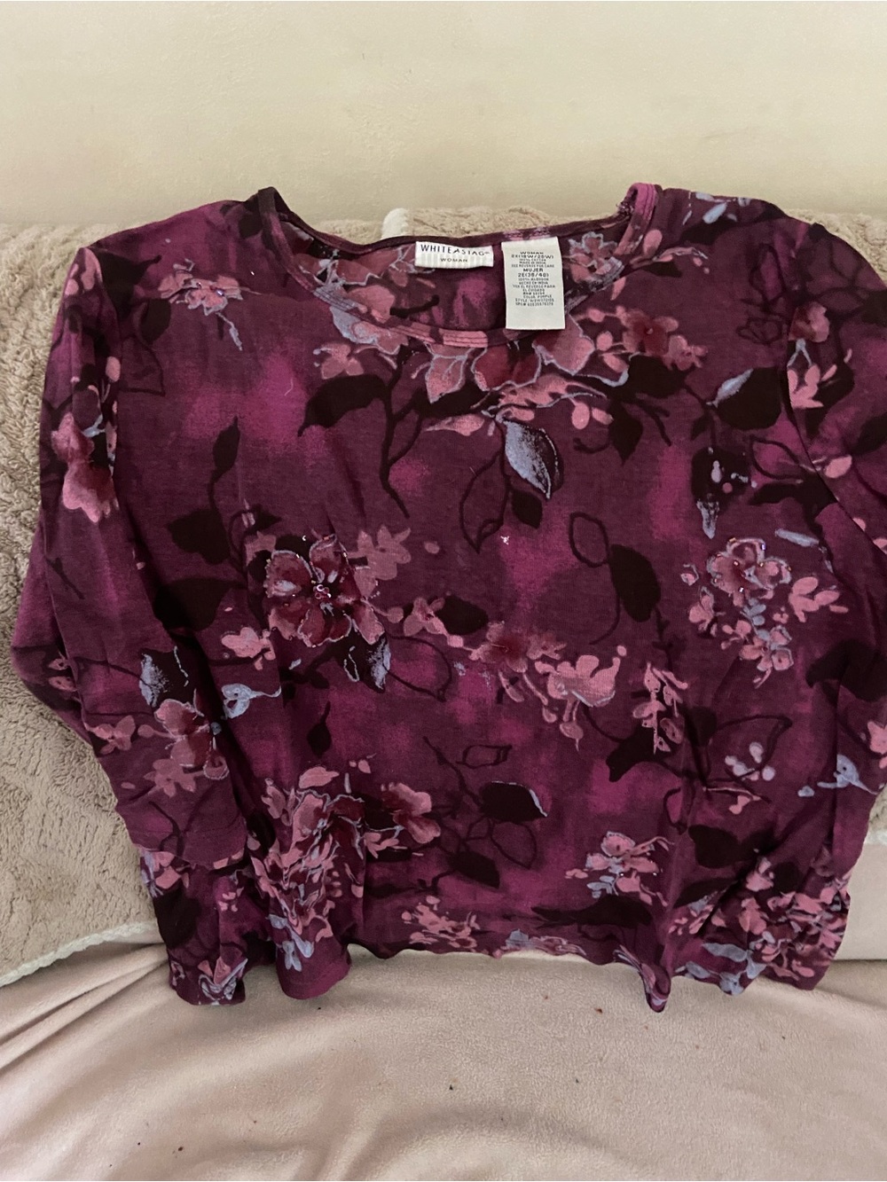 White Stag Burgundy Floral Long-Sleeve Crewneck Sweatshirt